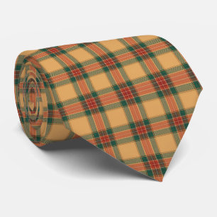 Gravata Xadrez Escocês Tartã em Dourado, Vermelho e Verde