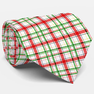 Gravata Xadrez Flannel de Natal - Design Tartan - Branco