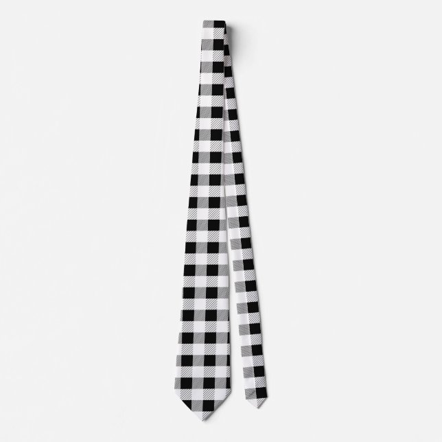 Gravata Xadrez Geométrico Preto e Branco (Frente)