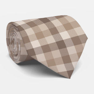 Gravata Xadrez Gingham de Plaid em Tom de Terra Neutro 