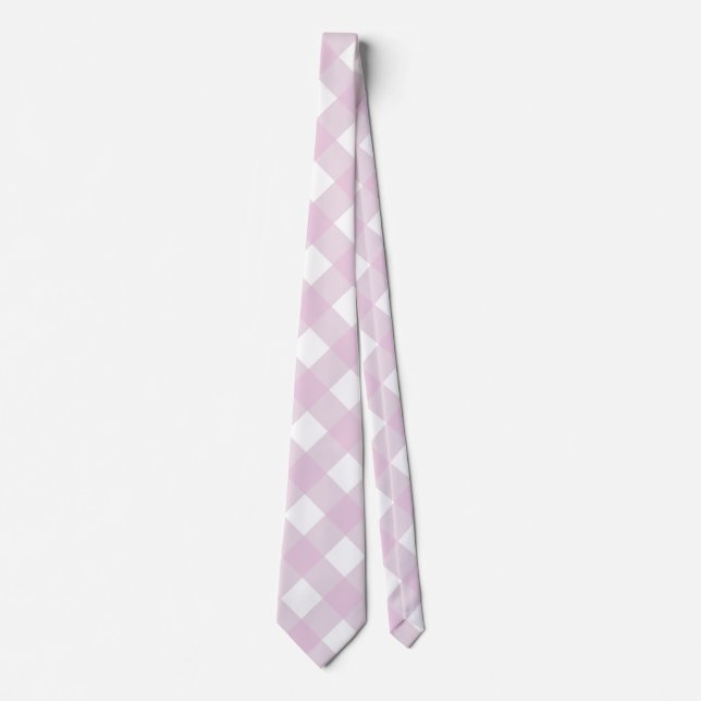 Gravata xadrez gingham rosa pastel branco impressão (Frente)
