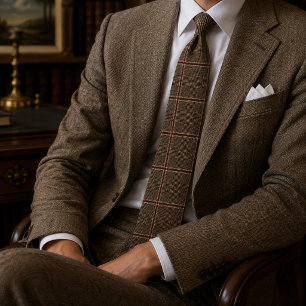 Gravata Xadrez Glen Carvão Camelo Burgundy Windowpane