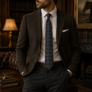 Gravata Xadrez Heritage Executivo Luxo Charcoal e Azul-M