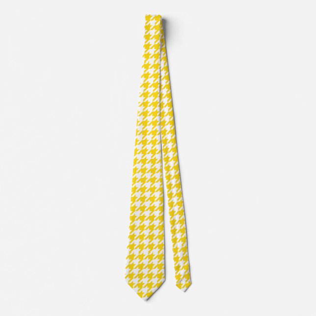 Gravata Xadrez Houndstooth Amarelo Branco (Frente)