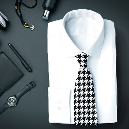 Gravata Xadrez Houndstooth Preto e Branco Clássico