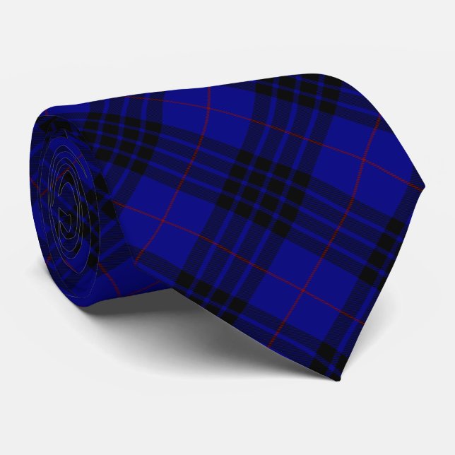 Gravata Xadrez preto azul tartan MacKay (Rolled)
