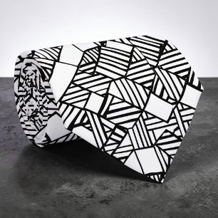 Gravata Xadrez Preto e Branco Geométrica Abstrata 