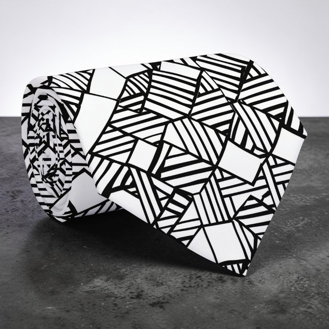 Gravata Xadrez Preto e Branco Geométrica Abstrata  (Criador carregado)