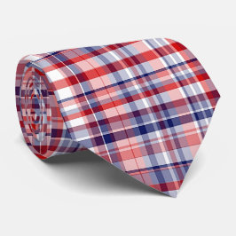 Gravata Xadrez Red, White, Blue Preppy Madras
