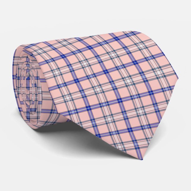 Gravata Xadrez Rosa Azul Padrão Clássico Retro (Rolled)