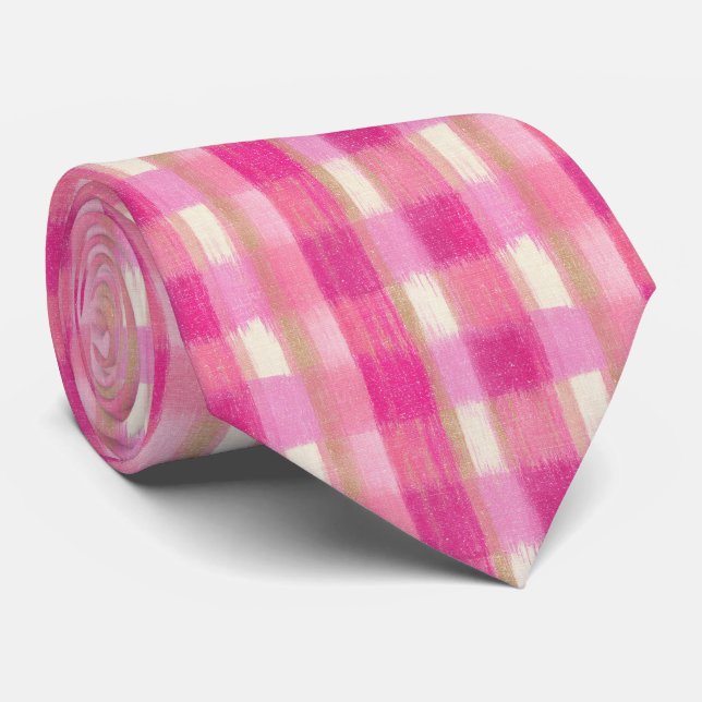 Gravata Xadrez Rosa bonito - Coletor do Pescoço (Rolled)