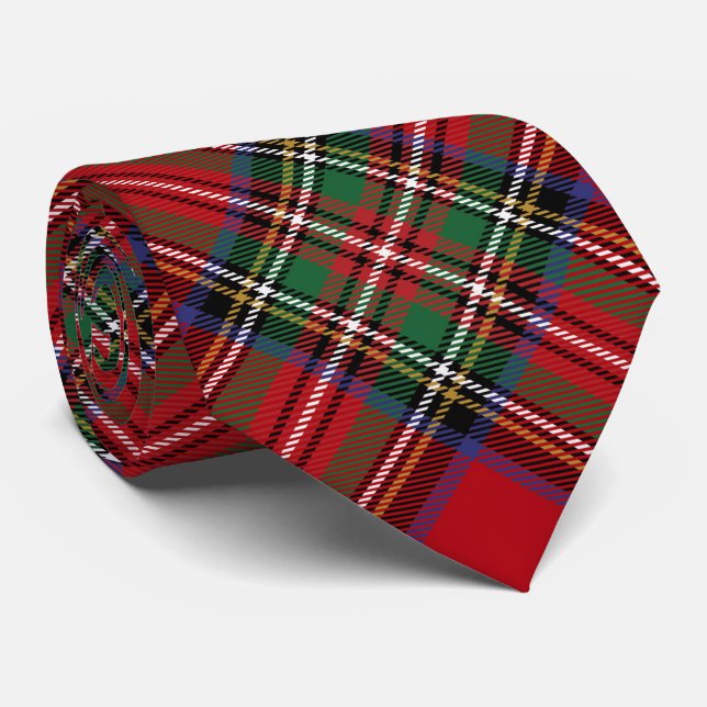 Gravata Xadrez Rustic Red Green Classic Stewart Tartan (Rolled)