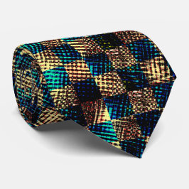 Gravata Xadrez sujo e efeito arranhado, azul e amarelo