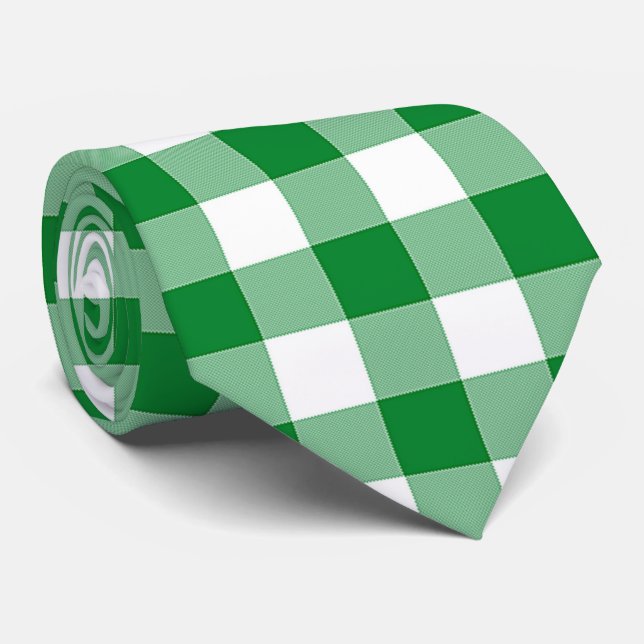 Gravata Xadrez Verde Moderno de Buffalo Branco (Rolled)