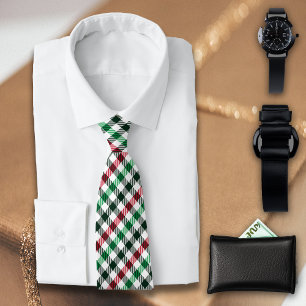 Gravata Xadrezes Verdes Vermelhas Gingham Para Ele