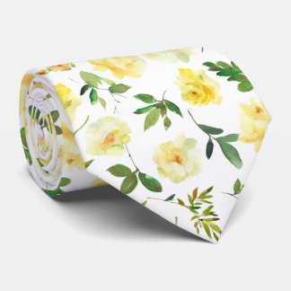 Gravata Yellow and White Cream Roses Neck Tie Necktie