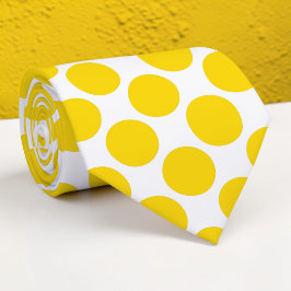 Gravata Yellow Polka Dots on White Custom Necktie