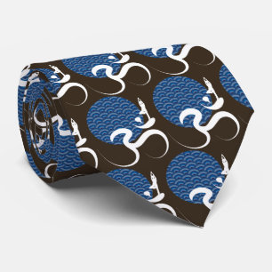 Gravata Yoga Moderna Zen Yoga Azul Asiática Caligrafia Om 