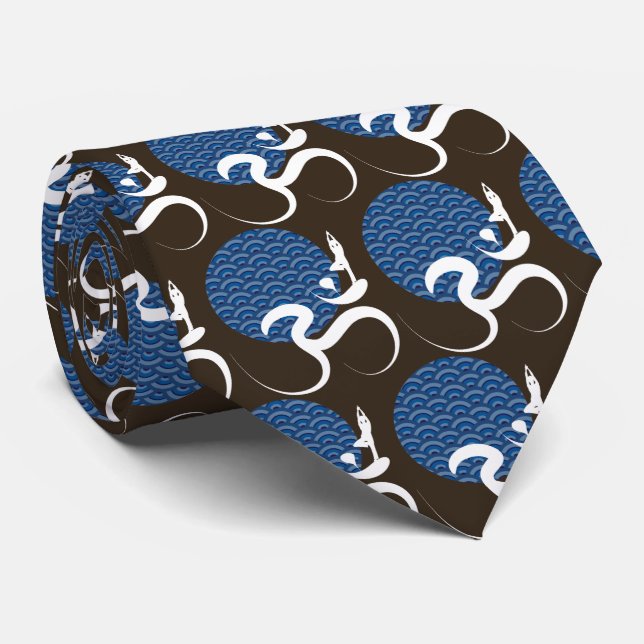 Gravata Yoga Moderna Zen Yoga Azul Asiática Caligrafia Om  (Rolled)