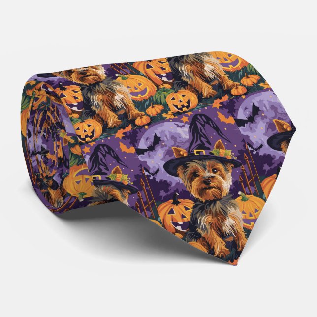 Gravata Yorkshire Terrier Dog Halloween Witée E Pumpkin (Rolled)