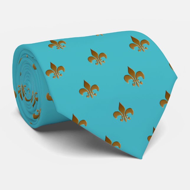 Gravata Zazzle flor de lis/água-marinha (Rolled)