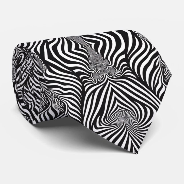 Gravata Zebra Abstrato P&B (Rolled)