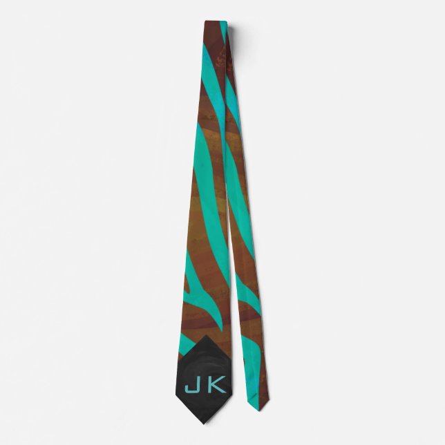 Gravata Zebra Brown e Teal com Monograma (Frente)