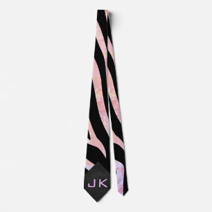 Gravata Zebra, preto e rosa, monograma