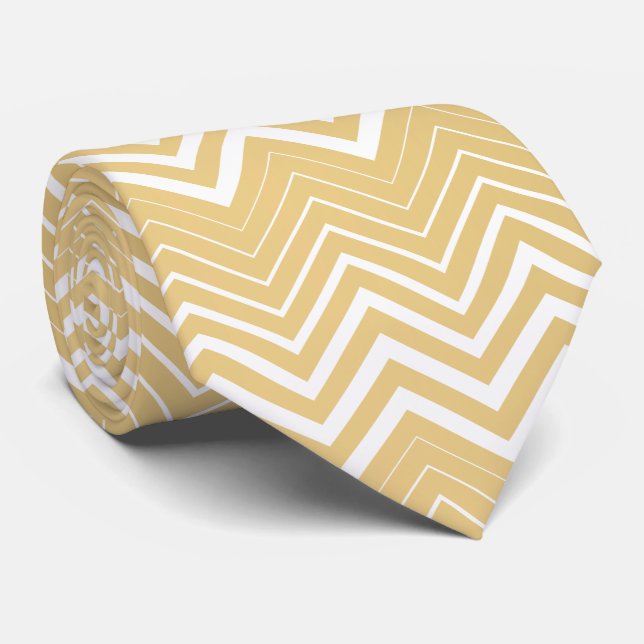 Gravata Zigzag Chevron Dourado E Branco (Rolled)