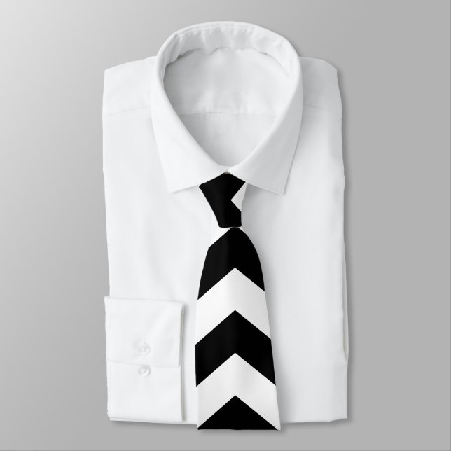 Gravata Zigzag Chevron Preto E Branco (Amarrado)