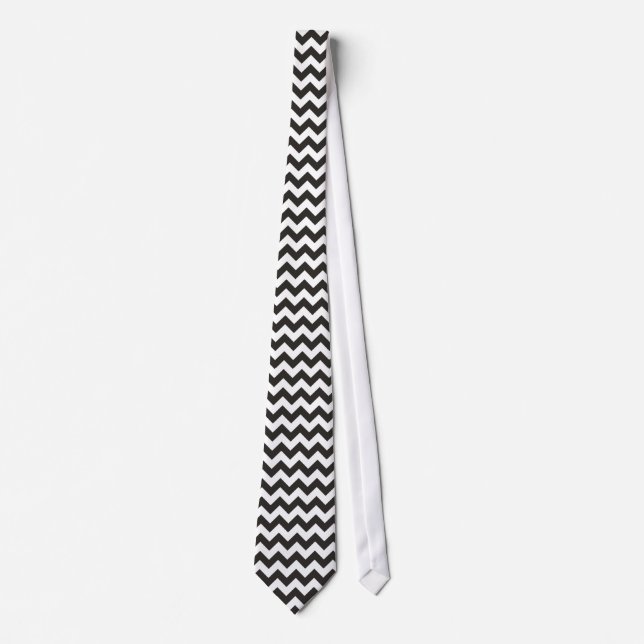 Gravata Zigzag Necktie com Chevrons Pretos e Brancos (Frente)