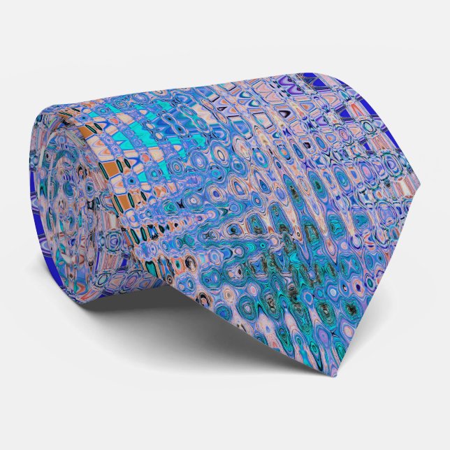 Gravata Zigzags de Retro Atômico Azul-Abstrato e Castanho  (Rolled)