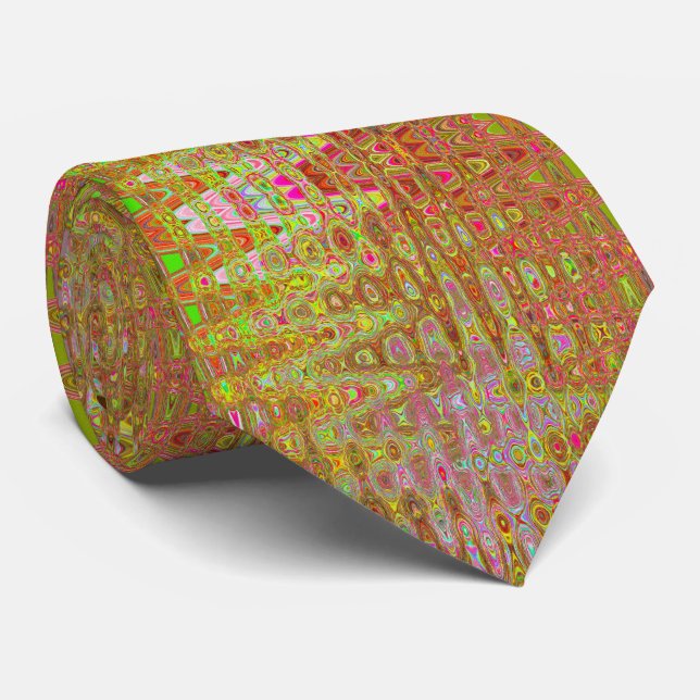 Gravata Zigzags Retro Atômicos Legais em Amarelo e Dourado (Rolled)