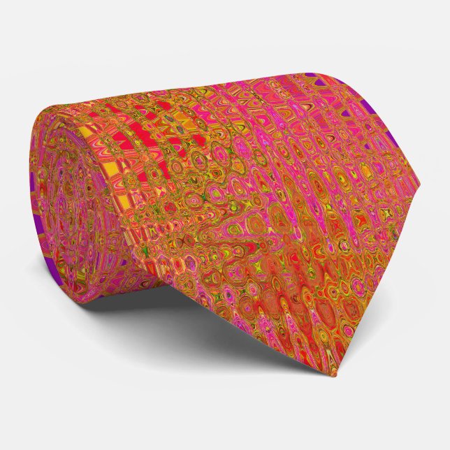 Gravata Zigzagues Atômicos Retro Legais Abstratos Vermelho (Rolled)