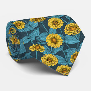 Gravata Zinnias Amarelas em azul escuro