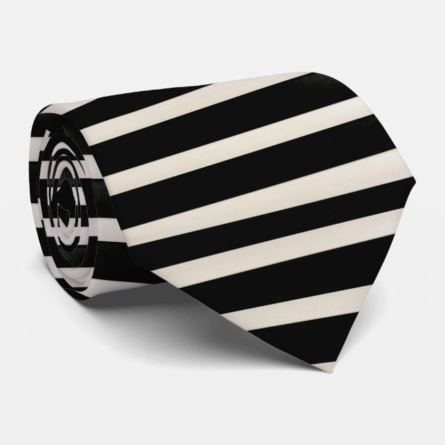 Gravatas de Design Masculinos Black and White Stri (Rolled)