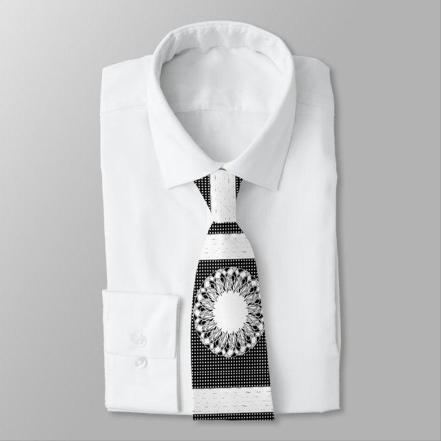 Gravatas do Designer Masculina Branco Negro (Amarrado)