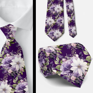 Gravatas Florais Elegante Roxo e Branca