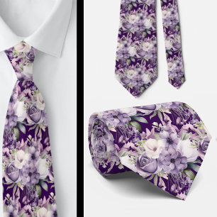 Gravatas Florais Elegante Roxo e Branca