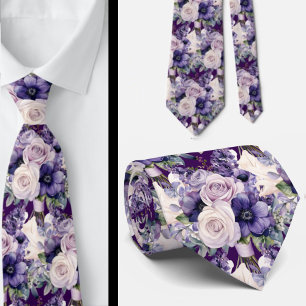 Gravatas Florais Elegante Roxo e Branca