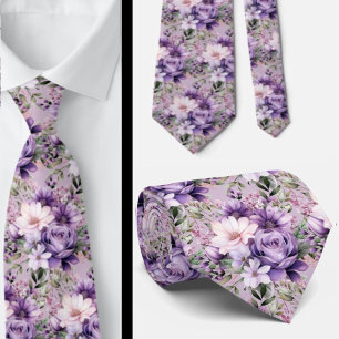 Gravatas Florais Elegante Roxo e Branca