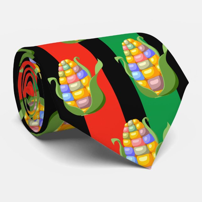Gravatas Kwanzaa Padrões vermelhos de milho verde  (Rolled)