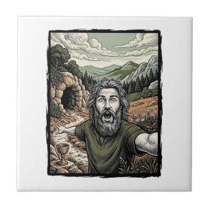 Grave Engravamento Surpreso Retrato Barbudo Desenh