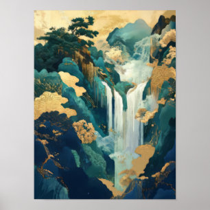 Grave Japonês de Cachoeira Impressão Vintage Hokus