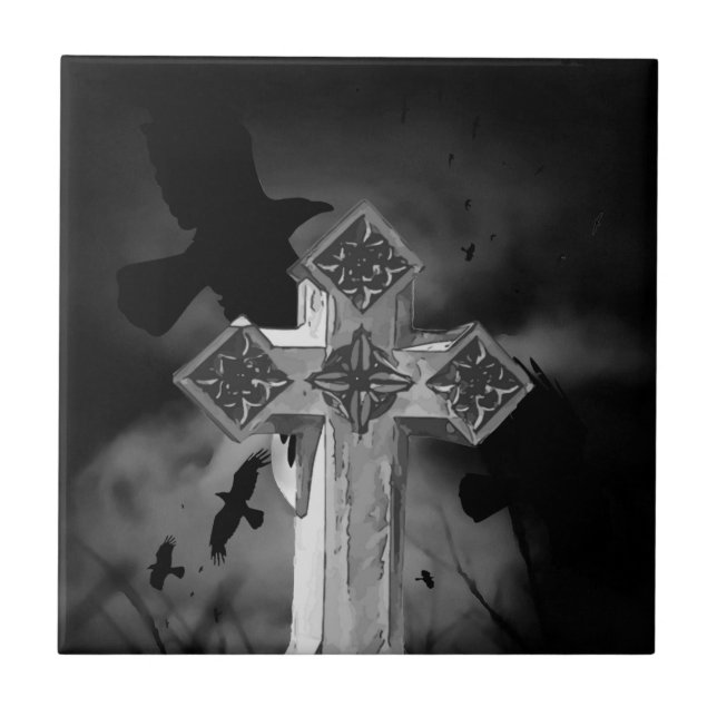 GraveYard Gothic Cross Luado com Corvos (Frente)