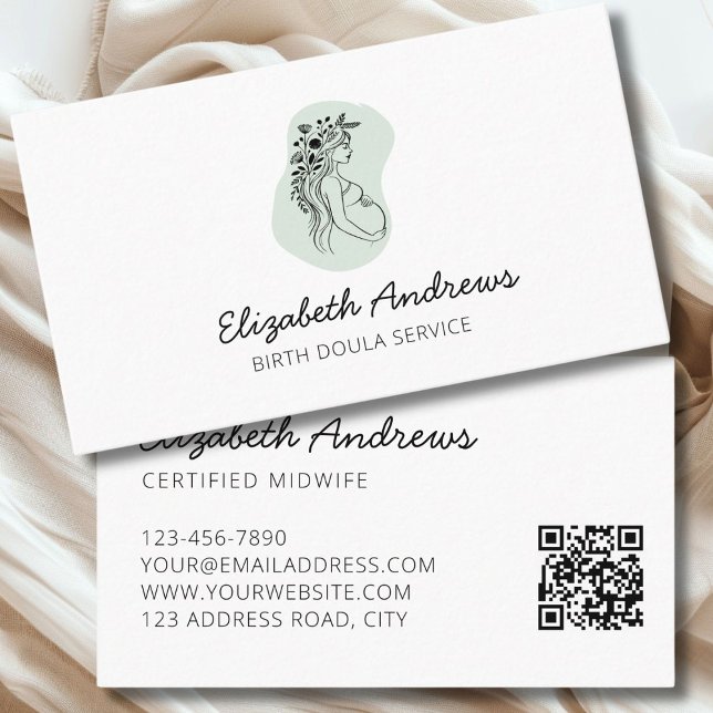 Grávida, cartão de visita moderna simples (Pregnant Woman Illsutration Boho-simpel-modern Business Cards
)