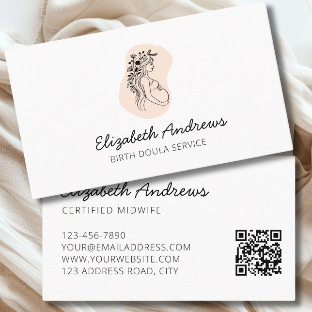 Grávida, cartão de visita moderna simples (Pregnant Woman Illsutration Boho-simpel-modern Business Cards
)