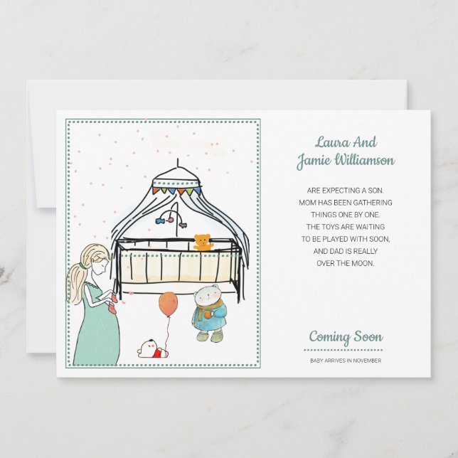 Gravidez Anúncio Watercolor Baby Boy (Frente)