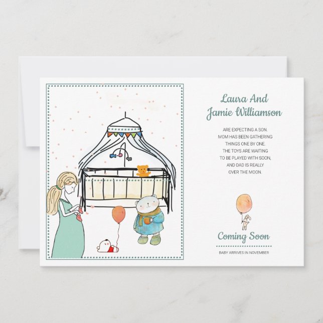 Gravidez Anúncio Watercolor Baby Boy (Frente)