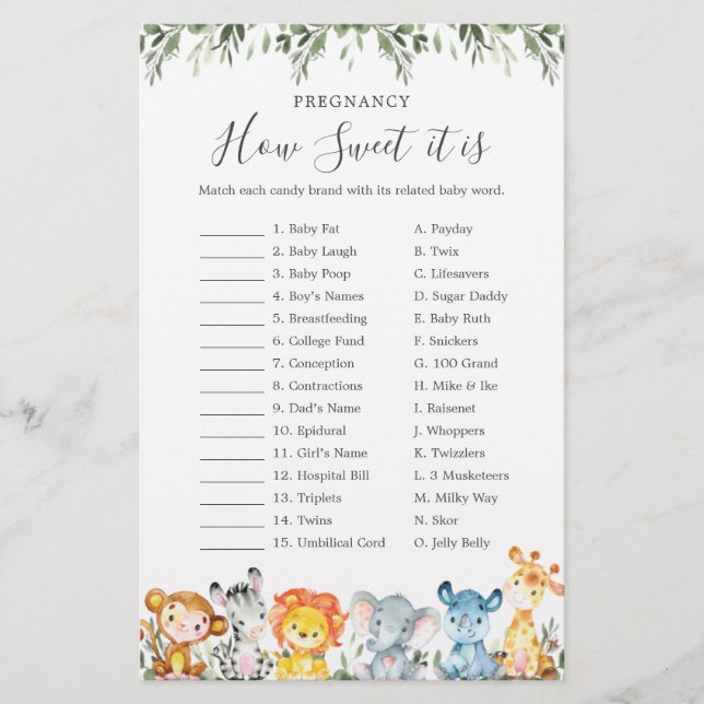 Gravidez Do Chá de fraldas Safari Como É Doce (Frente)